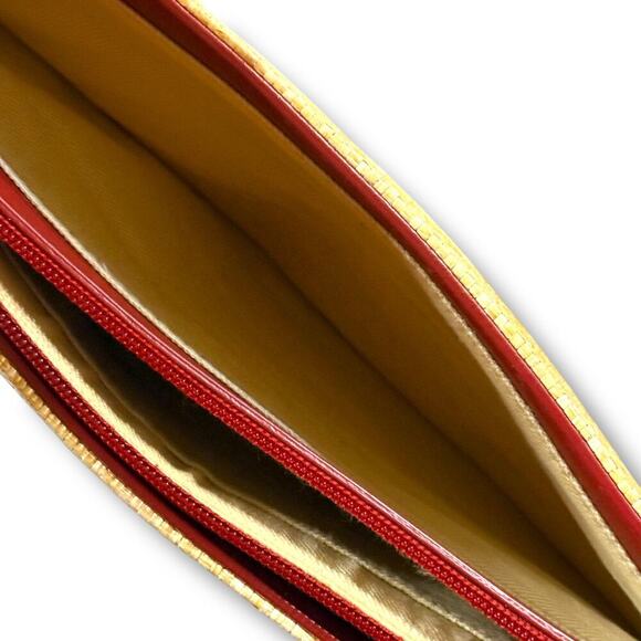 VTG Etienne Aigner Woven Straw & Cranberry Trim Shoulder Bag Wood Sandal Fob - Picture 8 of 14